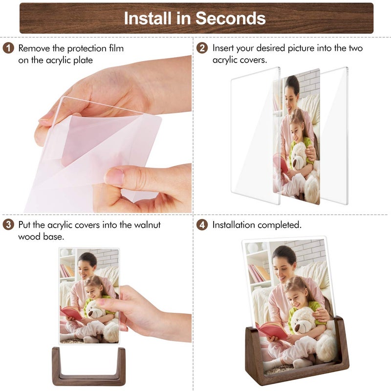 Mixoo Picture Frame 2 Pack - Rustic Wooden Photo Frames with Walnut Wood Base and High Definition Break Free Acrylic Glass Covers for Tabletop or Desktop Display (4x6 inch  Vertical + Vertical) - Image 5